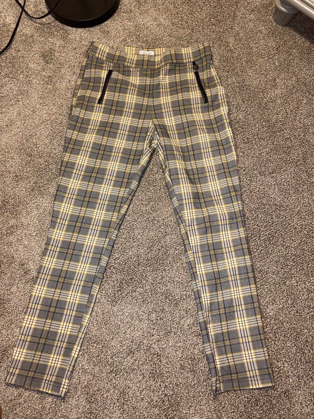 Plaid Slim Fit Women’s Pants in Gray and Yellow - Calvin Klein
